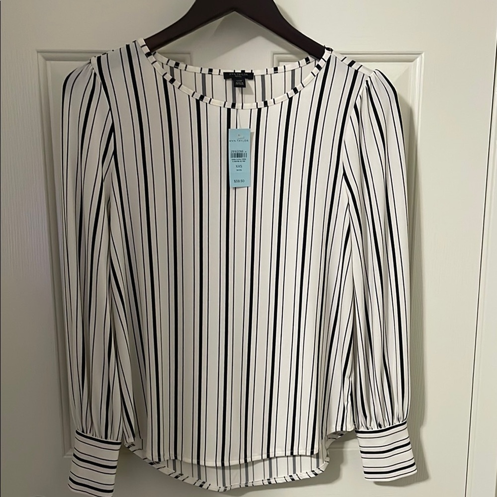Ann Taylor Petite Black and White Striped Blouse